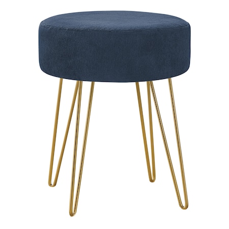 Monarch Specialties Ottoman, Pouf, Footrest, Foot Stool, 14" Round, Fabric, Metal Legs, Blue, Gold, Contemporary, Modern I 9002